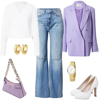 Mollige Outfit mit Weiß/Creme Bluse und Tunika/Bluse Große Größe/Shirt & Top Große Größe/Basic Top/Blusenoberteil/Cropped Shirt/Crop Top/Langarm-Shirt/Hemdoberteil/Kurzes Oberteil/Rollkragenshirt guido maria kretschmer women "Lila Alltagslook"