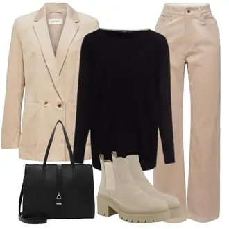 Outfit mit Weiß/Schwarz Strickjacke/Oversized Zip Hoodie/Oversize Musselin Bluse Zero "Winterliche Stimmung"