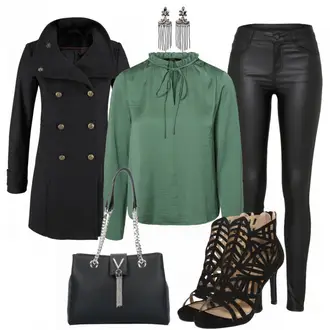 Party Outfits mit Schwarz/Weiß Lederjacke/Lederimitathose/Lederlegging/Leggings Lederoptik/Lederhose/Skinny Hose/Treggings/Biker Jeans/Thermojeans Vila "Frogprince"