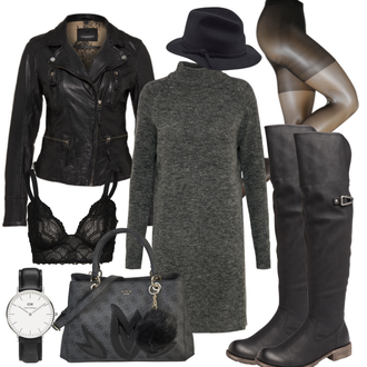 Outfit mit Schwarz/Dunkelbraun/Grau/Dunkelgrün Mantel/Bikerjacke/KunstLederjacke/Lederjacke/Motorradjacke/Vintage Lederjacke Oakwood "GoodDay"