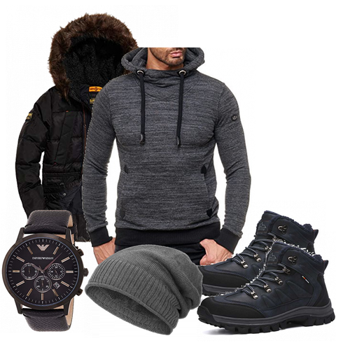 Grau/Blau Hut/Winter Parka Compagno kombinieren
