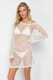 Ecru Mini Knitwear Beach Dress