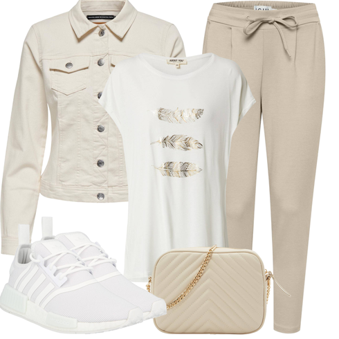 Comment poter Kaki/Beige/Blanc/Orange/Marron Veste de Printemps/Veste Vintage/Veste Courte/Veste de Chemise/Veste Courte en Jean/Veste en Velours Côtelé/Chemisier Grande Taille Only avec Kaki/Beige/Marron Pantalon Taille Haute/Pantalon Casual/Pantalon en Mousseline/Pantalon Paperbag Ichi