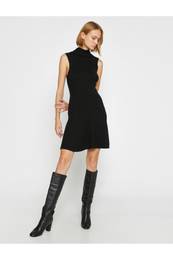Mini pletenine brez rokavov obleka Turtleneck