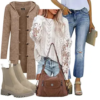 Outfit mit Braun/Dunkelbraun/Grau Umhängetasche/Teddy Tasche/Tragetasche/Schulranzen/Schultertasche angel kiss "Outfit für den Herbst"
