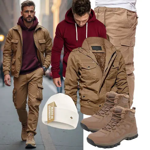 Braun/Khaki/Beige Winter Sneaker/Wasserdichter Stiefel/Wasserfester Schuh/Wasserdichter Outdoorschuh/Herren Lederschuhe/Trekkingstiefel FLARUT kombinieren