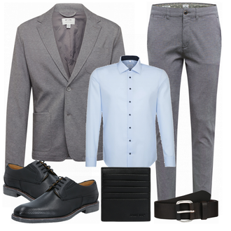 Outfit mit Weiß/Grau Hemd/Bügelfreies Hemd Seidensticker "Business Outfit"