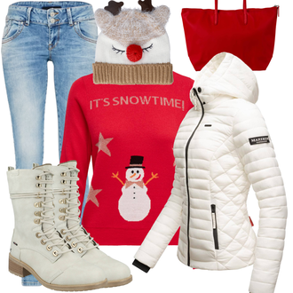 Outfit mit Rosa/Rot Strick Große/Weihnachtspullover Only "Perfekt für den Herbst"