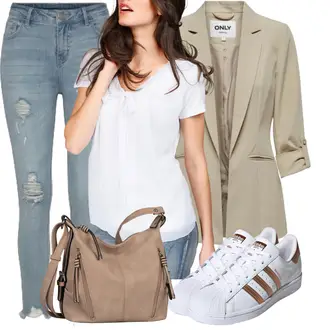 Moderne Outfit mit Braun/Khaki/Beige Zweireiher Blazer/Blazerjacke/Lässiger Blazer/Eleganter Blazer/Cargoblazer/Lederjacke/Boyfriend Blazer/Blusenblazer/Lederjacke für Männer Only "Outfits für jeden Tag"Look: Smart Casual, Nahtlos, Büro, Old Money, Business, Moderne, Edel, Classic