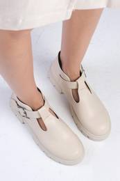 Norma Beige Color Thick Soled Women's Loafer Shoes