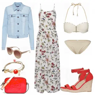 Geblümt Outfit mit Rot/Grün/Rosa/Braun/Weiß Kleid Große Größe/Strandkleid/Langes Sommerkleid/Maxikleid/Nicki Kleid/Bedrucktes Kleid Only "Damen Kleider"