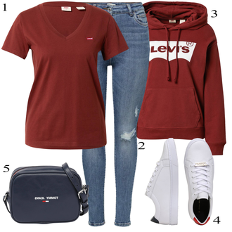 Outfit sa Crvena Dodatak/Dukserica/Dukserica s kapuljačom/Trenirka/Majica Bez Rukava/Trenirka/Traperice Slim Kroja levi's "Jesenski Outfit"