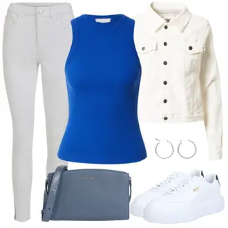 Outfit mit Grau/Weiß/Hellgrau/Creme Lederjacke/Knöchelstiefel/Thermojeans/Damen 7/8-Länge Jeans/Leder Schuhe/Push up Jeans/Slim Fit Jeans/Cropped Jeans/Caprijeans/High Waist Jeans/Sweatjeans/Jeans mit Schlitz/Winterjacke Vila "Outfit für den Frühling"