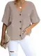 Happy Sailed Damen V-Ausschnitt Kurz Arm Elegant Casual Chiffon Hemd Shirt Bluse Oberteil Mit Knopf S-XXL