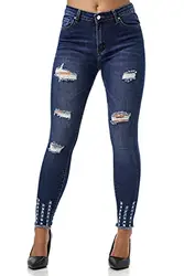 Elara Damen Jeans High Waist Destroyed Chunkyrayan MEL0275-3 DK.Blue-36 (S)