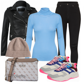 Outfit mit Grau Sneaker SCOTCH & SODA "GUESS Tasche"
