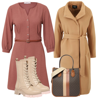 Výstřih na ramena Outfit s Hnědá Šaty Móda Pro Plnoštíhlou/Košilové šaty/Šaty s výstřihem About You "Zimní outfity"