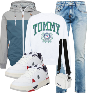 Bootcut Outfit mit Blau/Hellblau Vintage Jeans/Herren Lederjacke/Straight Leg Jean/Low Waist Jean/Low Rise Jean/Jeans mit Loch/Jeans mit Schlitz/Girlfriend Jeans/Dad Jeans/Cropped Jeans/Boyfriend Jean/T-Shirt/Biker Jeans LTB "Freizeit Outfit"