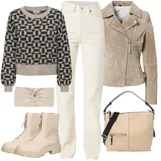 Outfit Inspo 90er mit Creme/Beige/Weiß/Khaki Mom Jean/Cropped Jeans/Dad Jeans/High Waist Jeans/Herren Lederjacke/Vintage Jeans weekday "Outfit Inspo für Damen"Look: Uni, 90er, Outdoor, Vintage