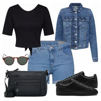 Kurz Outfit mit Hellblau/Blau Hose mit Schlitz/Jeans Leggings/Bike Hose/Pumphose/Löcherne Hose/Jeggings/Latzhose VERO MODA "Vero Moda"