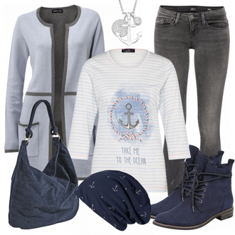 Warme Outfit mit Dunkelblau/Blau/Hellblau Kopfbedeckung/Hut Mütze/Bandana Caripe "ImAnkerFieber"