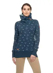 Ragwear Angel Damen,Sweatshirt,Pullover,Hoodie,hoher Stehkragen,vegan,Knopfleiste,Seitentaschen,Navy,M