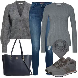 Slouchy Kaschmir Outfit mit Grau/Dunkelgrau/Hellgrau Tuch/Loop Schal/Hut Bandana/Schal Zwillingsherz "Modischer Look für den Herbst"