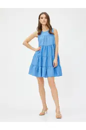Tiered Mini Dress Sleeveless Crew Neck