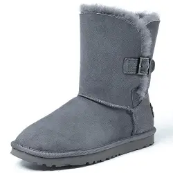 ShenDuo Damen Stiefeletten Halbschaft mit Knopf Winter Schlupfstiefel Leicht Gefüttert DV5803 Grau 38