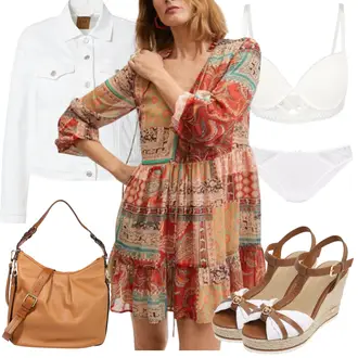 Button Down Outfit mit Gelb/Braun/Rot Bluse und Tunika Tunika Mango "Frühlings Outfit"