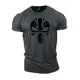 Gymtier, Bodybuilding-T-Shirt für Herren – Schädel mit UK-Flagge – Trainings-Top Gr. M, grau