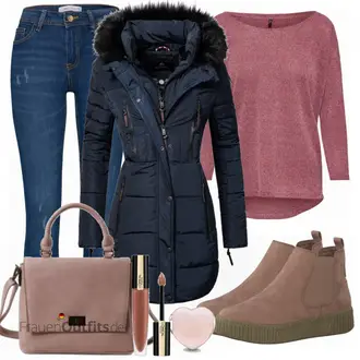 Outfit mit Dunkelrot/Rosa/Lila/Bordeaux 3/4 Bluse/Klassische Tunika/Elegante Tunika/ausgefallene tunika/Festliche Tunika/Lederjacke/Tuniken-Shirt/Bluse Große Größe/Tunika Only "MARIKOO Steppmantel"