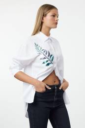 White Stone Detail Oversize Wide Pattern Woven Shirt