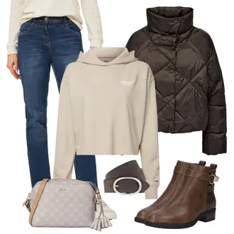 80er Outfit mit Braun/Dunkelbraun/Beige Klassischer Stiefel/Cowboystiefel/Gefütterte Stiefelette/Vintage Stiefel/Rahmengenähter Schuh/Leder Stiefelette/Lederjacke/Vintage Stiefelette/Reitstiefel/Chelsea Boot About You "Perfekt für den Winter"Look: Uni, Western, Country Styl, Cowgirl, Schön, Duckfeet, 80er