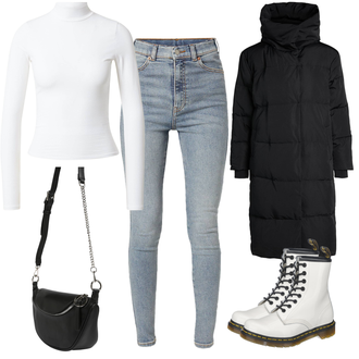Outfit mit Schwarz Daunenmantel/Langer Daunenmantel/Langer Wintermantel/Parka/Wintermantel Object "Kontrast Freizeitlook"