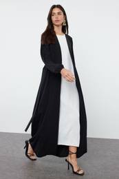 Black Glitter Detailed Woven Cap & Abaya & Abaya