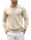 COOFANDY Pullover Für Herren Poloshirt Langarm Strickpullover Poloshirts Polo Pullover Männer Business Winterpullover Solid Creme M