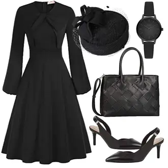 Outfit mit Schwarz/Grau/Rosa Kettenuhr/Uhrwerkzeug/Uhren Geschenkset S.Oliver "Beerdigung Outfit für Damen"