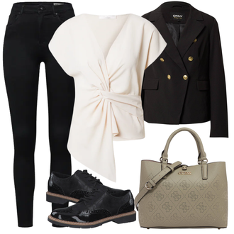 Outfit mit Schwarz Lederjacke/Cord Legging/High Waist Legging/Strick Legging/Gefütterte Leggings/Lederjacke/Thermohose/Treggings/Warme Leggings/Biker Jeans/Thermojeans VERO MODA "Freizeit Outfit"
