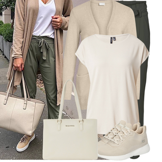 S remenom Outfit sa Tamnozelena/Kaki Skinny Hlače/Paperbag Hlača/Hlače s Prorezom/Jogger Hlača/Hlača sa Stremenom/Uske Hlača/Jeggings/Hlače Visokog Struka/Ležerna Hlača VERO MODA "Moderni outfit za proljeće"