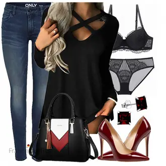Outfit mit Rot/Dunkelrot/Bordeaux/Braun Vintage Pumpe/Business-Schuh/High Heel/Bequemer Pump/Hochfrontpump/High Heel Pumps AOOAR "Schönes Freizeit Outfit"