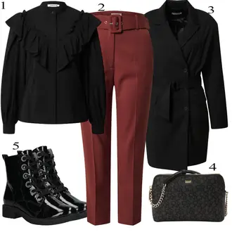 Outfit sa Crna Bluza s Mašnom/Dječja igračka/Bluza s Puf Rukavom Edited "Zimski outfit"