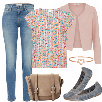 Outfit mit Grau Plateauschuh Rieker "Ella"
