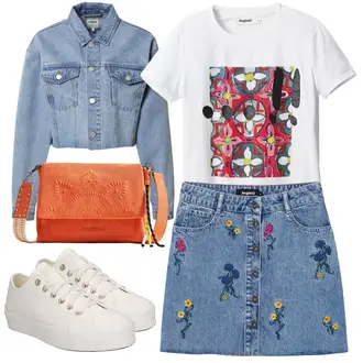 Sommer Outfit mit Hellblau/Blau Mantel/Crop Jacke/Kurzjacke/Jeansjacke/Kurze Jeansjacke/Bluse Große Größe about you x laura giurcanu "Vestito per l'estate"