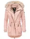 Marikoo Damen Wintermantel Winter Parka mit abnehmbarem Kunstfell Grinsekatze Rosa Gr. M