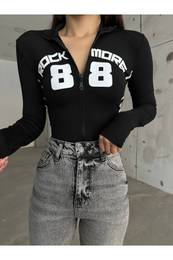 Rock Více Zipů Vysoký Límec Slim/Fitted Elastický Pletený Body