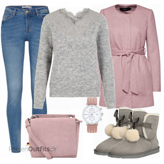 Outfit mit Grau Stiefel ESPRIT "Vero Moda Strickpullover"