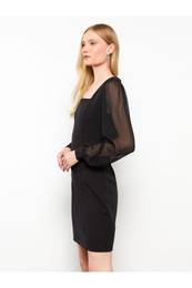 Women's Square Neck Straight Long Sleeve Crepe Dress