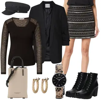Outfit Inspo Schule mit Schwarz Mantel/Boyfriend Blazer/Lederjacke/Longblazer/Oversize Blazer/Lederjacke für Männer/Tunika/Bluse Große Größe Pieces "Trendiges Outfit Inspo"Look: Wasen, Theater, Standesamt, Konzert, Firmenfeier, Schule, Pop Konzert