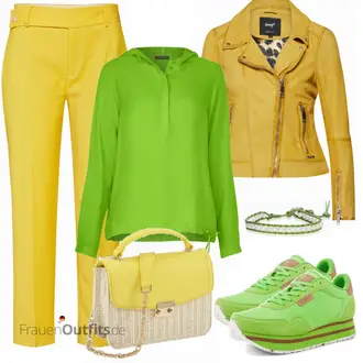 Outfit mit Gelb Mantel/Bikerjacke/Lederjacke/Motorradjacke/KunstLederjacke/Vintage Lederjacke/Jacke mit Seitlichem Reißverschluss Maze "Heine Taschen"